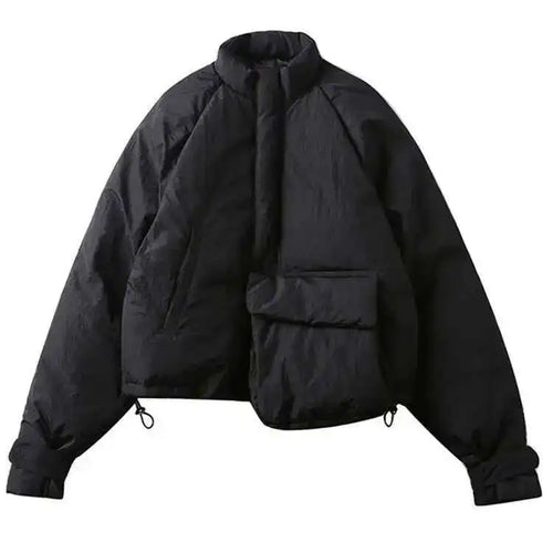 Load image into Gallery viewer, Spring Stand Collar Black Single Pocket Stitch Large Size Warm Cotton-padded Coat Women Jacket Fashion JI51
