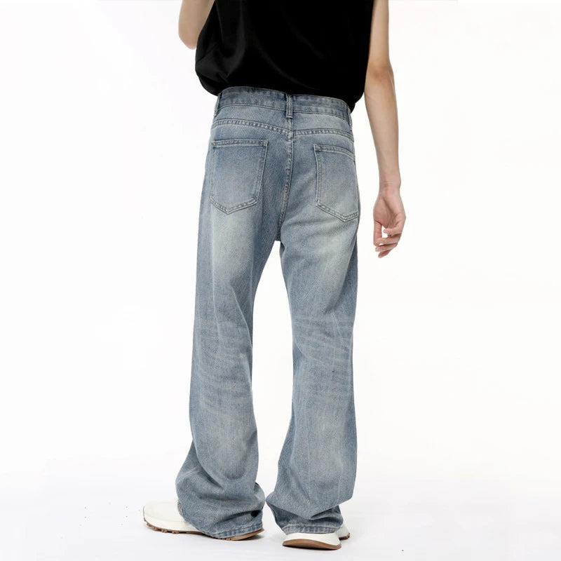 Niche Design Male Denim Pants Lightning Crack Casual Bottom Stright Wide Leg Loose Jeans Pockets Trend Summer 9C6389