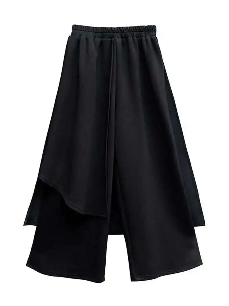 High Elastic Waist Black Split Joint Long Wide Leg Trousers New Loose Fit Pants Women Fashion Spring Autumn 2025 1Z325