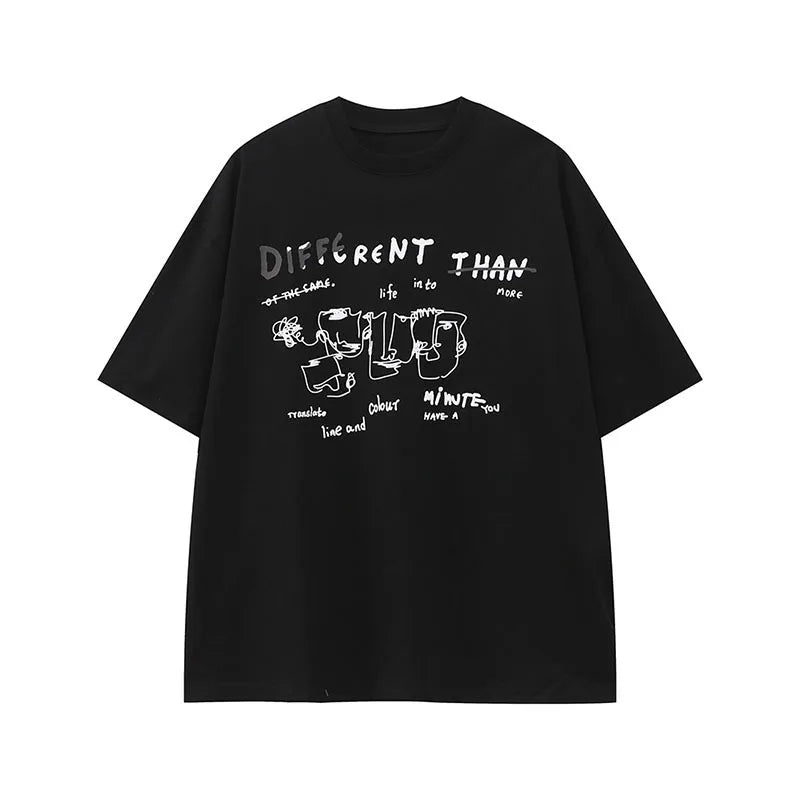 Men's T-shirts New Korean Letter Printed Design Solid Color Loose Trendy Short Sleeve Fashion Male Casual Top 9W1597