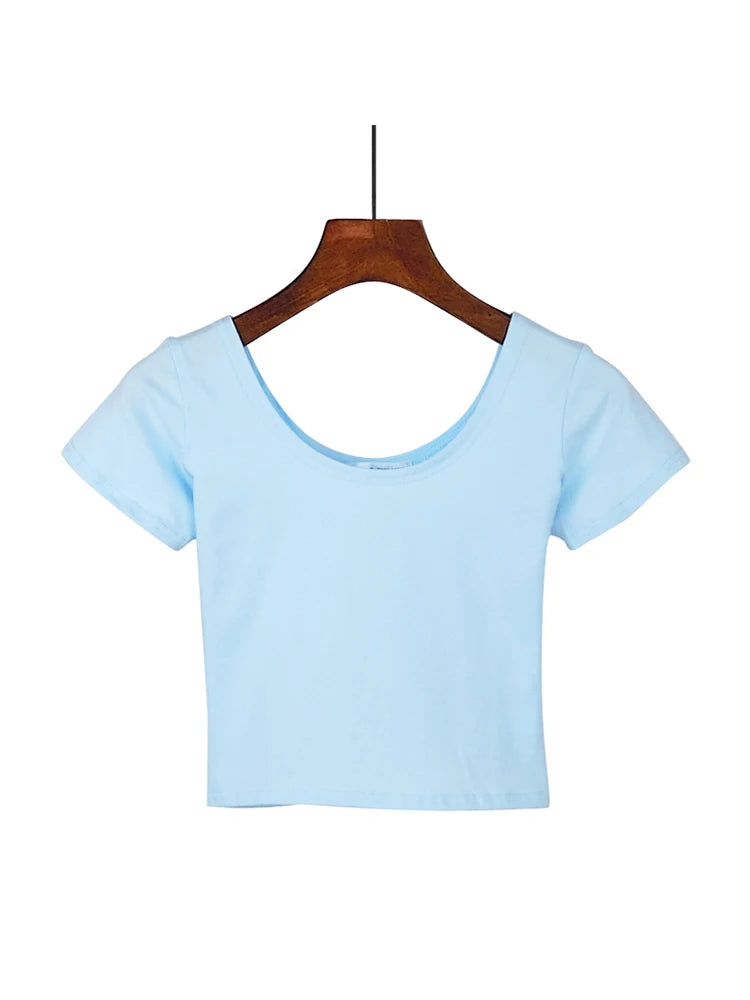 Solid Crop Top for Women Slim Fit High Waist Short Sleeve T-shirt Basic Summer Casual Tee