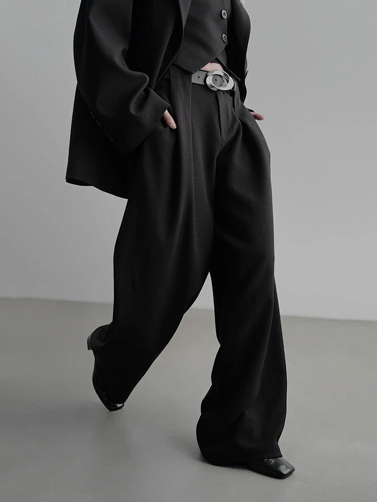 High Waist Khaki Pleated Hollow Out Elegant Long Wide Leg Pants New Trousers Women Fashion Tide Spring Autumn 2025 1DJ0810