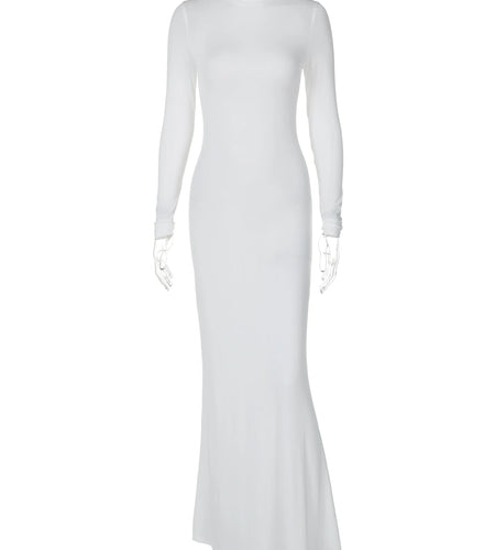 Elegant Solid Turtleneck Long Sleeve Sexy Bodycon Maxi Prom Dress Fall Winter Women Y2K Clothes Evening Party Holiday