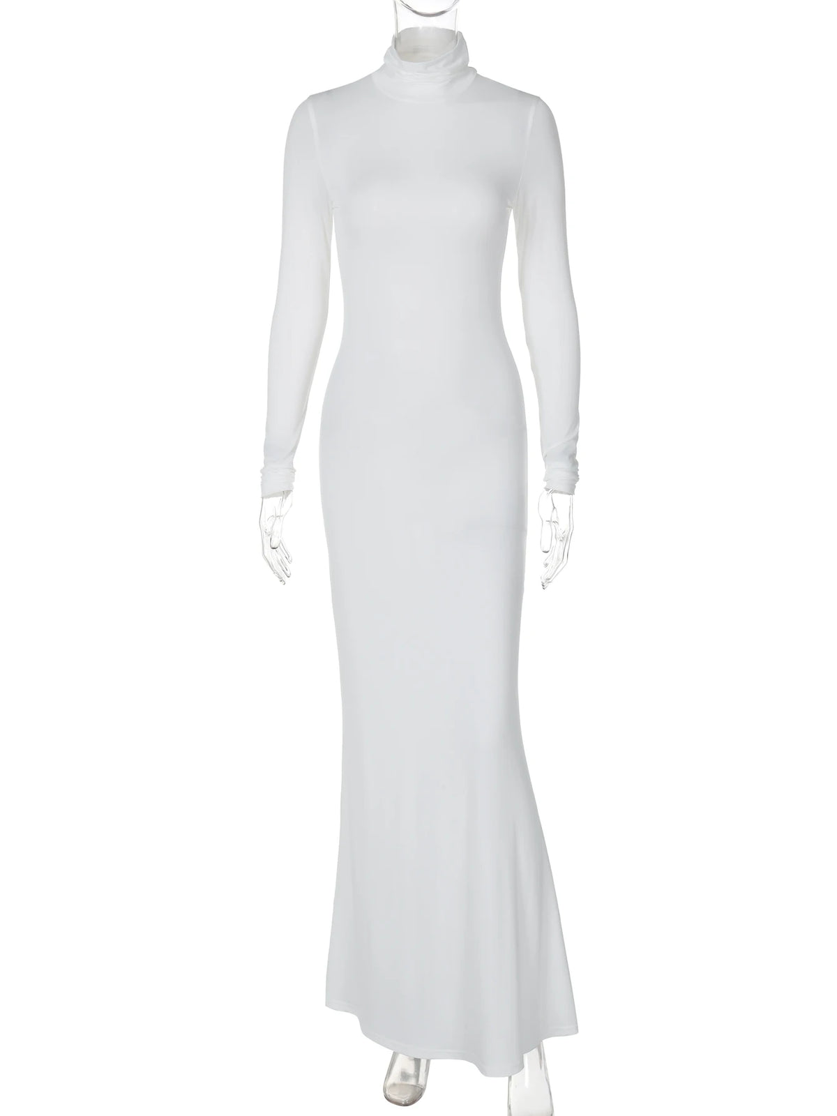 Elegant Solid Turtleneck Long Sleeve Sexy Bodycon Maxi Prom Dress Fall Winter Women Y2K Clothes Evening Party Holiday