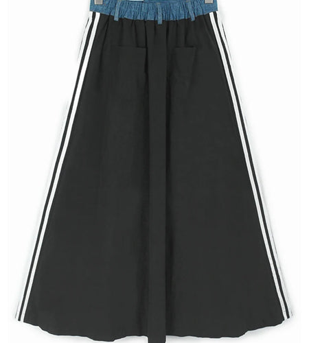 High Elastic Waist Blue Denim Color-block Rivet Long A-line Half-body Skirt Women Fashion New Spring Autumn 2025 1DH8211