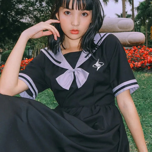 Load image into Gallery viewer, Preppy Style School Student Kawaii Dress Japanese Sweet Harajuku Embroidery Midi Dresses Lolita Streetwear Fashion
