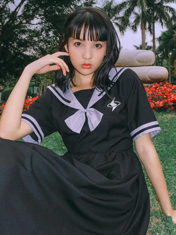 Preppy Style School Student Kawaii Dress Japanese Sweet Harajuku Embroidery Midi Dresses Lolita Streetwear Fashion