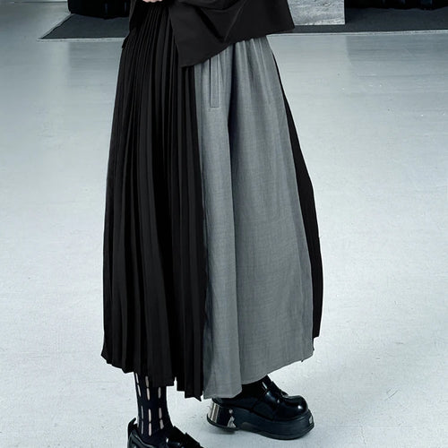 Load image into Gallery viewer, High Elastic Waist Gray Color-block Pleated Wide Leg Pants New Trousers Women Fashion Tide Spring Autumn 2025 1DJ1336
