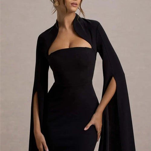 Load image into Gallery viewer, Cape Long Sleeve Sexy Midi Dress For Women Autumn Winter New Square Collar Back Slit Bodycon Club Party Long Dress
