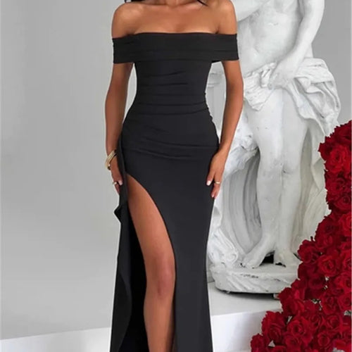 Load image into Gallery viewer, Elegant Off-shoulder High Split Maxi Dress Women Fashion Strapless Sleeveless Backless Bodycon Club Party Sexy Dress

