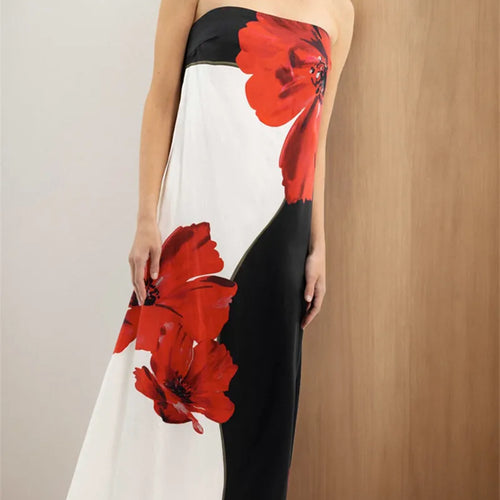 Load image into Gallery viewer, Strapless Floral Print Sexy Maxi Dress Women Gown Off-shoulder Sleeveless Backless A-line Club Long Dress Vestido
