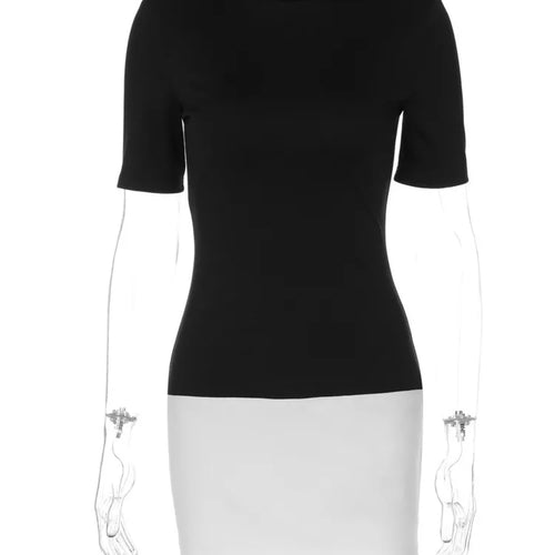 Load image into Gallery viewer, Sexy Half High Collar Half Sleeve Patchwork Mini Dress Women Slim Elegant High Waist Dress Streetwear Female Clothes
