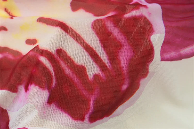 Mesh Floral Print Sexy Mini Dress Women Robe Summer New O Neck Sleeveless Slim Beach Holiday Bodycon Club Dress