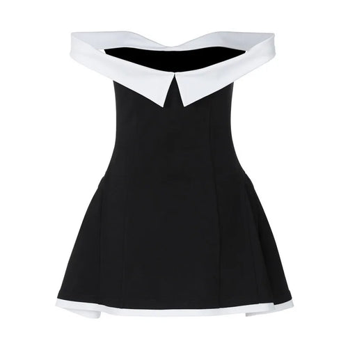 Load image into Gallery viewer, Off-shoulder Strapless Sexy Mini Dress Women Fashion Patchwork Sleeveless Backless High Waist A-line Club Party Dress

