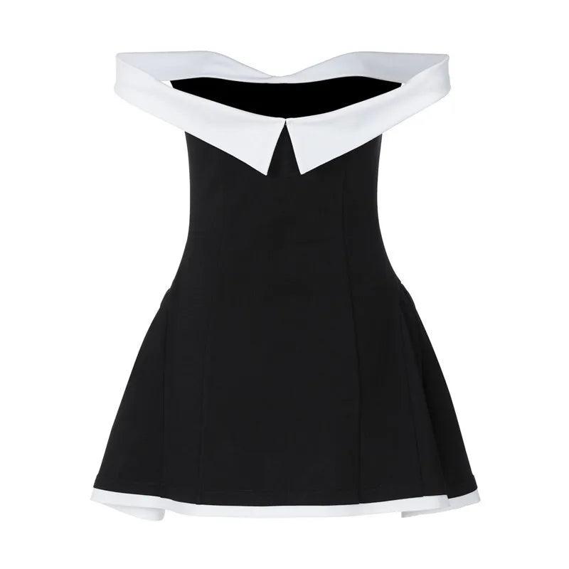 Off-shoulder Strapless Sexy Mini Dress Women Fashion Patchwork Sleeveless Backless High Waist A-line Club Party Dress