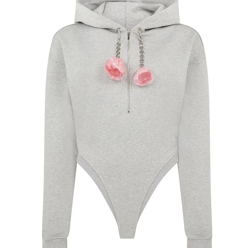 Load image into Gallery viewer, Solid Spliced 3D Flower Fashion Jumpsuit Hoodies for Women Round Neck Long Sleeves Patchwork Zipper Hoodie Female
