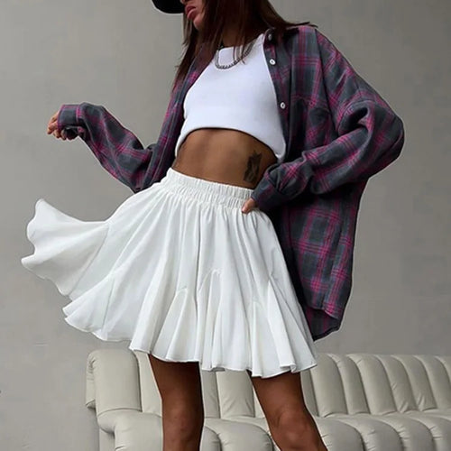 Load image into Gallery viewer, Summer White Mini Skirt A-line High Waist Sexy Cute Ruffle Vintage Tennis Skirt Black Elastic Waist Tutu Short Skirts for Women
