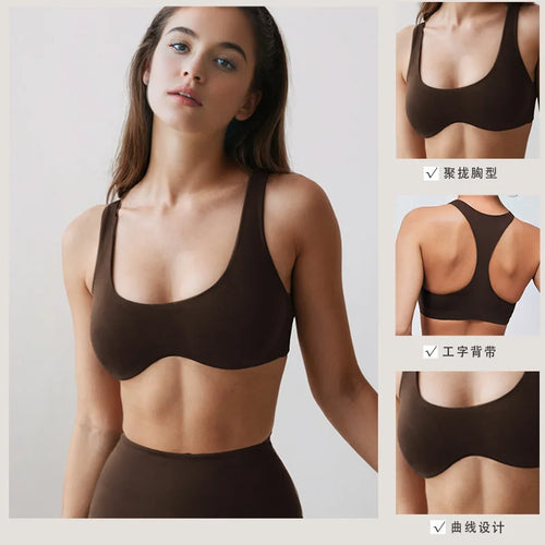 Load image into Gallery viewer, Pad Nude Sport Bra Vest Women Underwear Sportswear Quick-dry Jogging Fitness Top with Cups Ladies Gym Active Bra Yoga Wear
