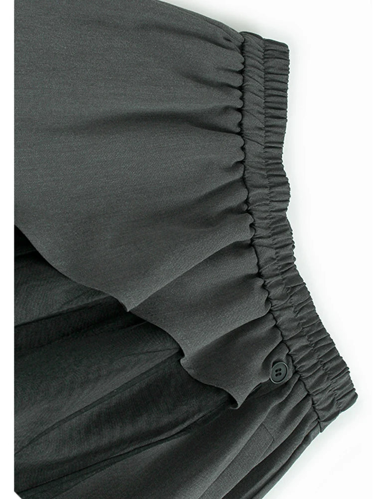 High Elastic Waist Gray Irregular Mesh Spliced Wide Leg Pants New Trousers Women Fashion Tide Spring Autumn 2025 1DJ1324