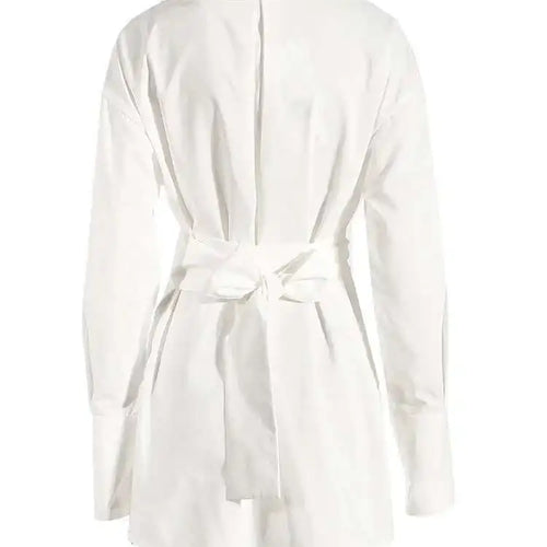 Load image into Gallery viewer, Women White Irregular Bandage Slit Shirt Dress New V-Neck Long Sleeve Loose Fit Fashion Tide Spring Autumn 2025 1DE9884
