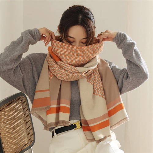 Load image into Gallery viewer, Warm Winter Scarf Cashmere Women Pashmina Design Print Shawls Wrap Female Thick Blanket Soft Bufanda Stoles Fashion
