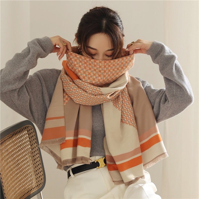 Warm Winter Scarf Cashmere Women Pashmina Design Print Shawls Wrap Female Thick Blanket Soft Bufanda Stoles Fashion