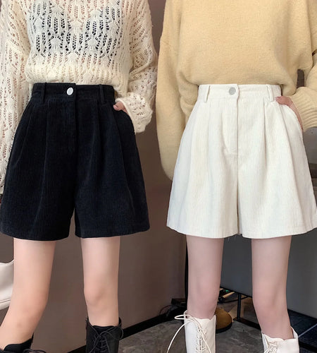 Shorts Women Wide Leg Corduroy High Waist Autumn College New Vintage Girlish Harajuku Stylish Street Wear Hipster Femme Y2k Hot