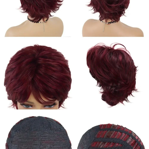 Load image into Gallery viewer, Synthetic Natural Wigs for Women Short Pixie Cut Wig Wine Red Hairstyle Mommy Wig with Bangs Heat Resistant Lady Wig
