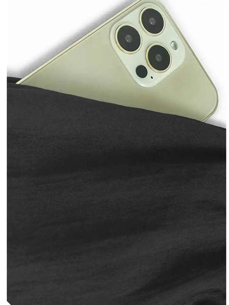 Women Black Pleated Brief Big Size Midi Dress New Round Neck Three-quarter Sleeve Fashion Spring Autumn 2025   1DJ0716