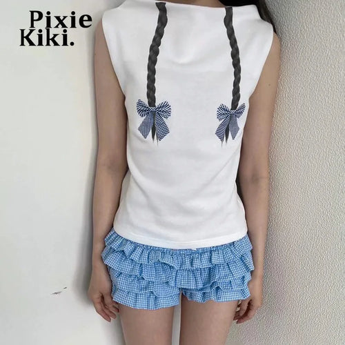 Load image into Gallery viewer, Slash Neck Sleeveless Tops 2024 Summer Clothes for Women Y2k 2000s Printed Tshirt White Graphic Tee Kawaii P85-BZ16
