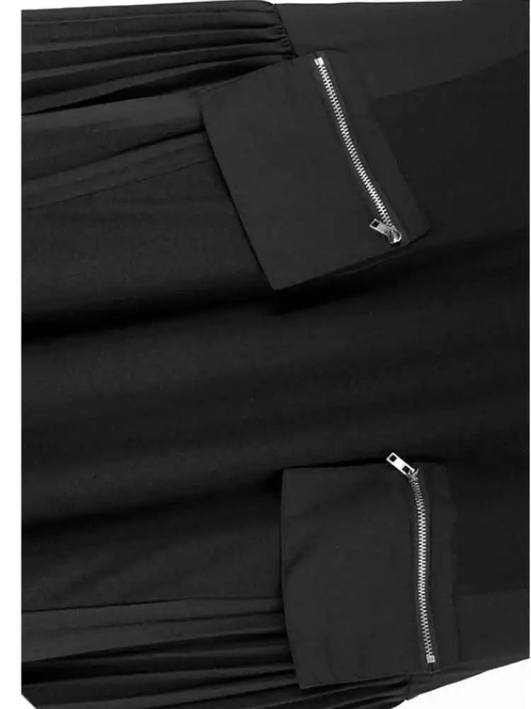 Women Black Pocket Pleated Big Size Midi Casual Dress New Round Neck Short Sleeve Fashion Tide Spring Summer 2025 1DJ0137