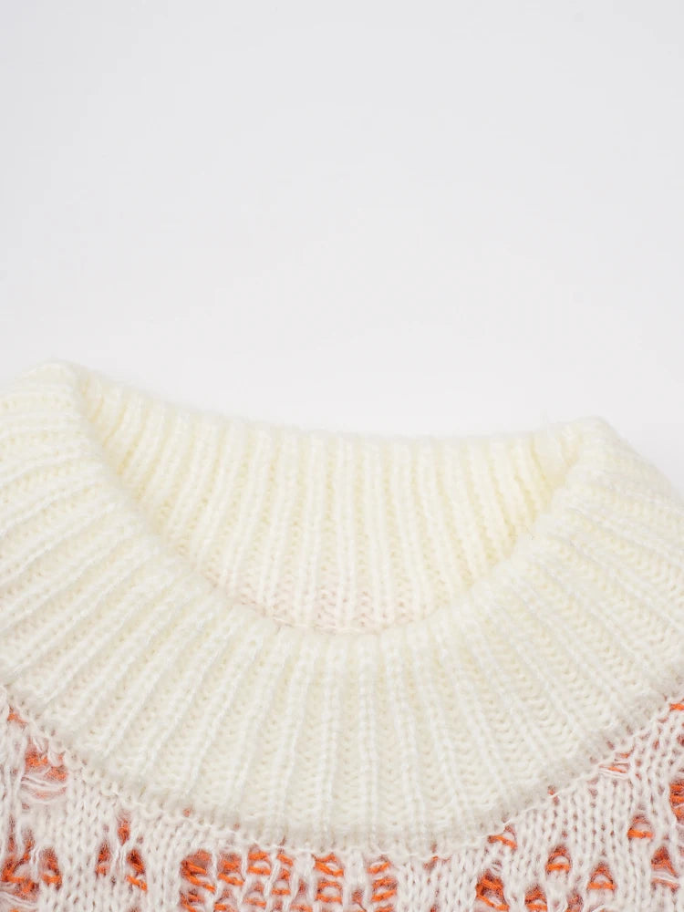 Orange Holes Big Size Knitting Sweater Round Neck Long Sleeve Women Pullovers New Fashion Tide Spring Autumn 2025 CPG2566