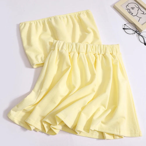 Load image into Gallery viewer, Summer Solid Eleagnt Two-piece Set Women Backless Sleeveless Strapless Lace-up Tops And High Waist Mini Pleated Skirt Suit 2024
