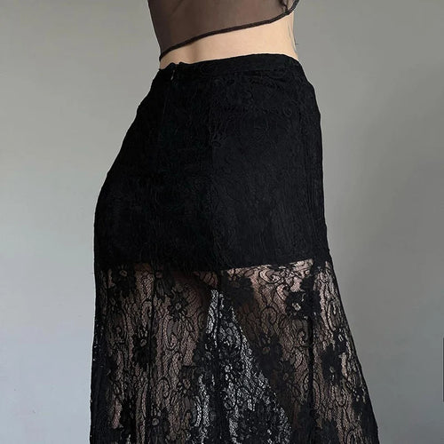 Load image into Gallery viewer, Fashion Elegant Solid Lace Skirt Female Boho Gothic Dark Split Long Skirts Transparent Double Layer Women&#39;s Bottoms
