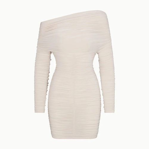 Load image into Gallery viewer, Inclined Shoulder Long Sleeve Sexy Mini Dress For Women Autumn New Fashion Backless Ruched Bodycon Party Sexy Dress
