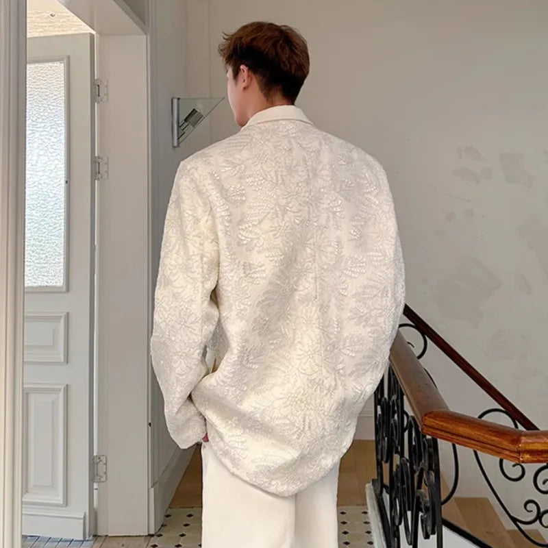 Male Blazer Doublelayer Threedimensional Relief Embroidered Lapel Deisgn Solid Color Single Breasted Suit Jacket 9W1487