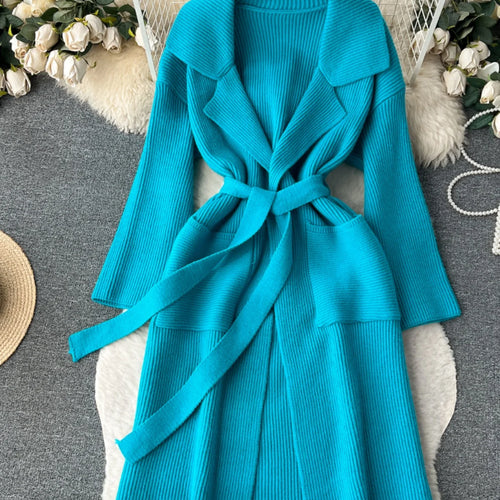 Load image into Gallery viewer, Korean New Autumn Winter Women Simplicity Solid Long Sleeves Vacation Bandage Cardigan Knitwear Sweater Coat Fashion Trend Thick
