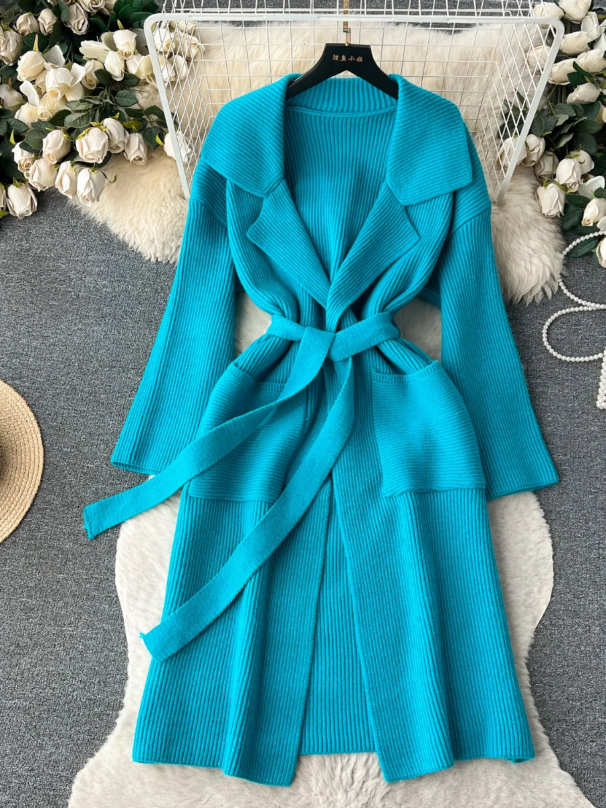 Korean New Autumn Winter Women Simplicity Solid Long Sleeves Vacation Bandage Cardigan Knitwear Sweater Coat Fashion Trend Thick