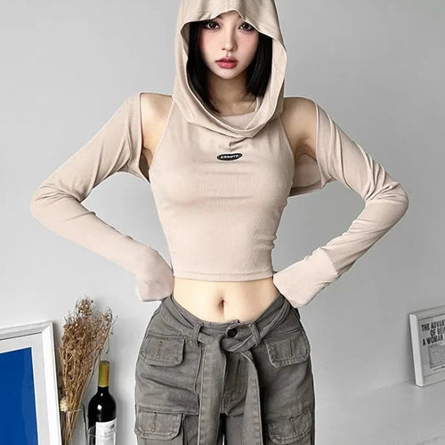 Load image into Gallery viewer, Trashy Y2k Girl T Shirt Two Piece Set Hooded Tank Top and Long Sleeve Cropped Cardigan Womens Streetwear P94-BG20
