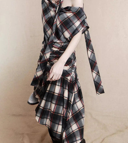 Solid Slimming Temperament Dresses For Women Diagonal Collar Sleeveless High Waist Temperament Dress Female Fashion