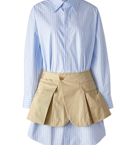 Women Blue Striped Pleated Elegant Big Size Blouse New Lapel Long Sleeve Shirt Fashion Tide Spring Autumn 2025 7AB1822