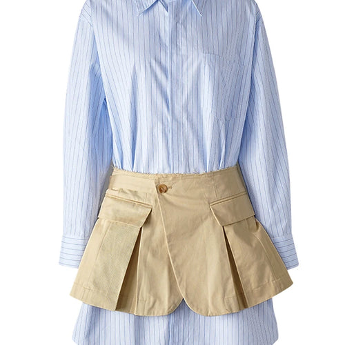 Load image into Gallery viewer, Women Blue Striped Pleated Elegant Big Size Blouse New Lapel Long Sleeve Shirt Fashion Tide Spring Autumn 2025 7AB1822
