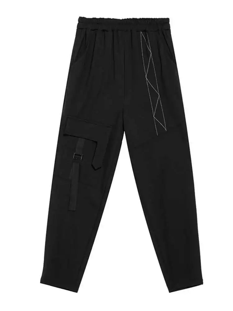 High Elastic Waist Black Topstitched Harem Pants New Loose Fit Trousers Women Fashion Tide Spring Autumn 2025 1DF6500