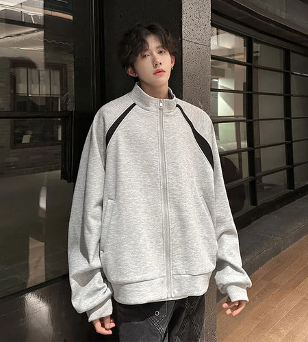 Stand Collar Patchwork Men's Wear Zipper Sweatshirt Contrast Color Casual Male Jacket 2024 Autumn Male Top Trend 9C9026