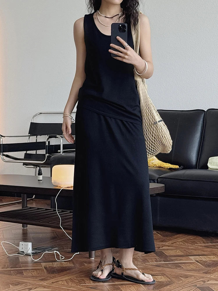 Knitting Vest Half-body Skirt Two Pieces Suit New Round Neck Sleeveless Women Fashion Tide Spring Autumn 2025 1DJ1005