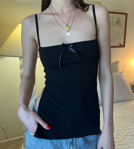 Coquette Top y2k Clothing Women Black Spaghetti Strap Sleeveless Camisole with Bow 2000s Kawaii Clothes Streetwear