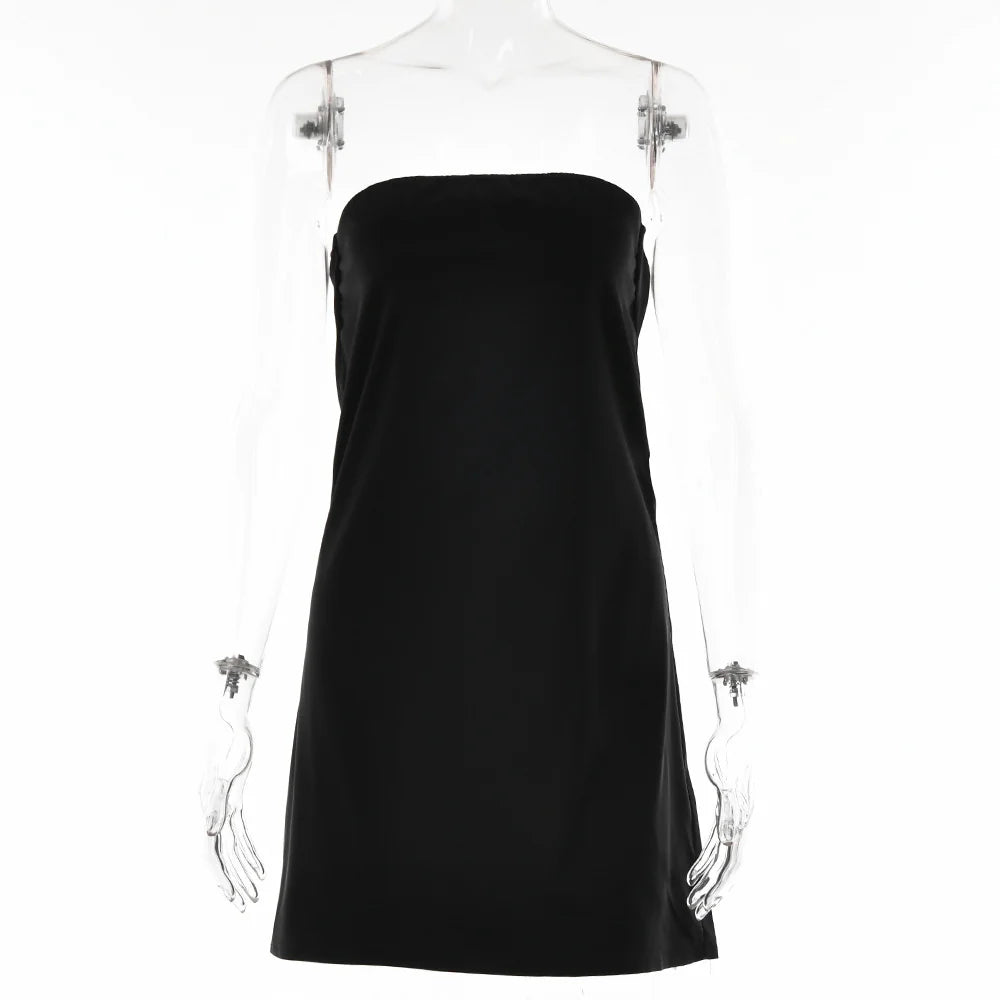 Satin Sexy Backless Mini Dress Women Robe Fashion Strapless Sleeveless Bodycon Night Club Party Short Dresses Vestido