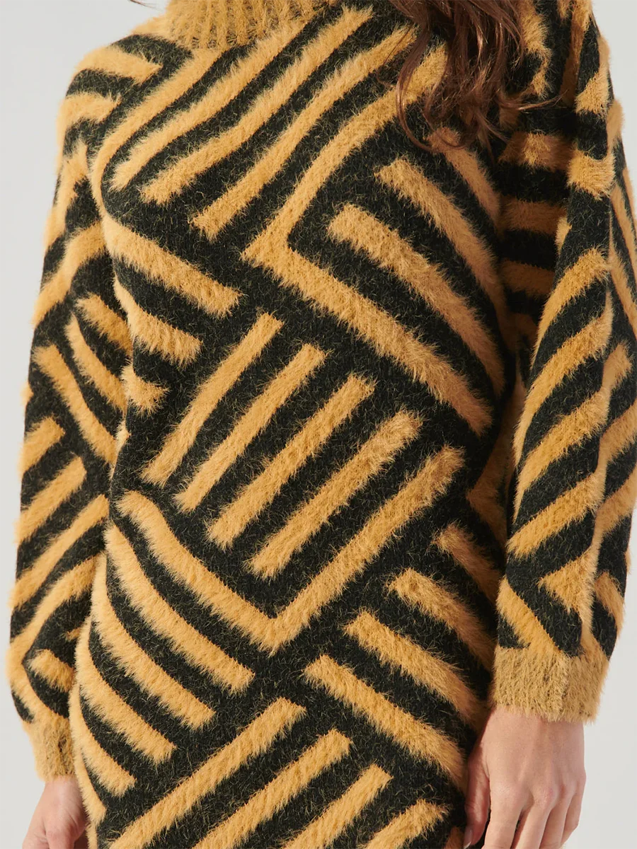 Hit Color Spliced Striped Fashion Sweaters for Women Round Neck Long Sleeves Casual Long Sweater Female Clothing New