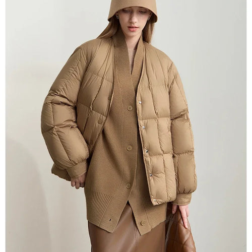 Winter New Women's Shoulder Sleeves Thickened Collision Material Splicing Wool Fake Two-piece Down Jacket 12444054