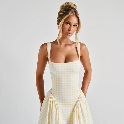 Load image into Gallery viewer, Plaid Printed Maxi Dress For Women Gown Summer New Spaghetti Strap High Waist A-line Backless Club Long Dress Vestido
